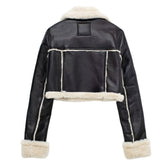 Schwarze Damenjacke aus echtem Schaffell mit Sherpa-Futter